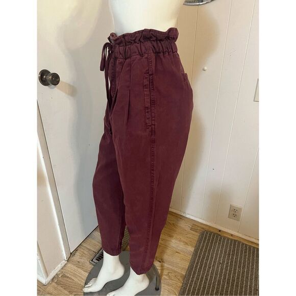Free People Womens XS Margate Paperbag Pants Dark Red High Waist Cropped Slouchy - Picture 6 of 11